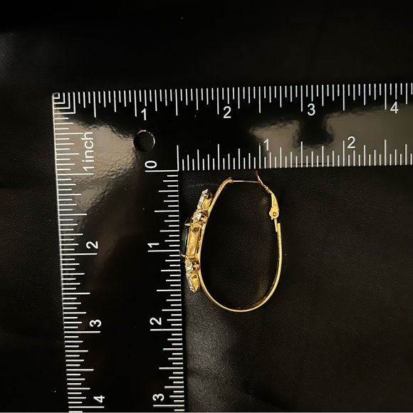 Hypoallergenic Gold Emerald Green Jewel Multi-Diamond Oval Hoop Earrings - Picture 5 of 5